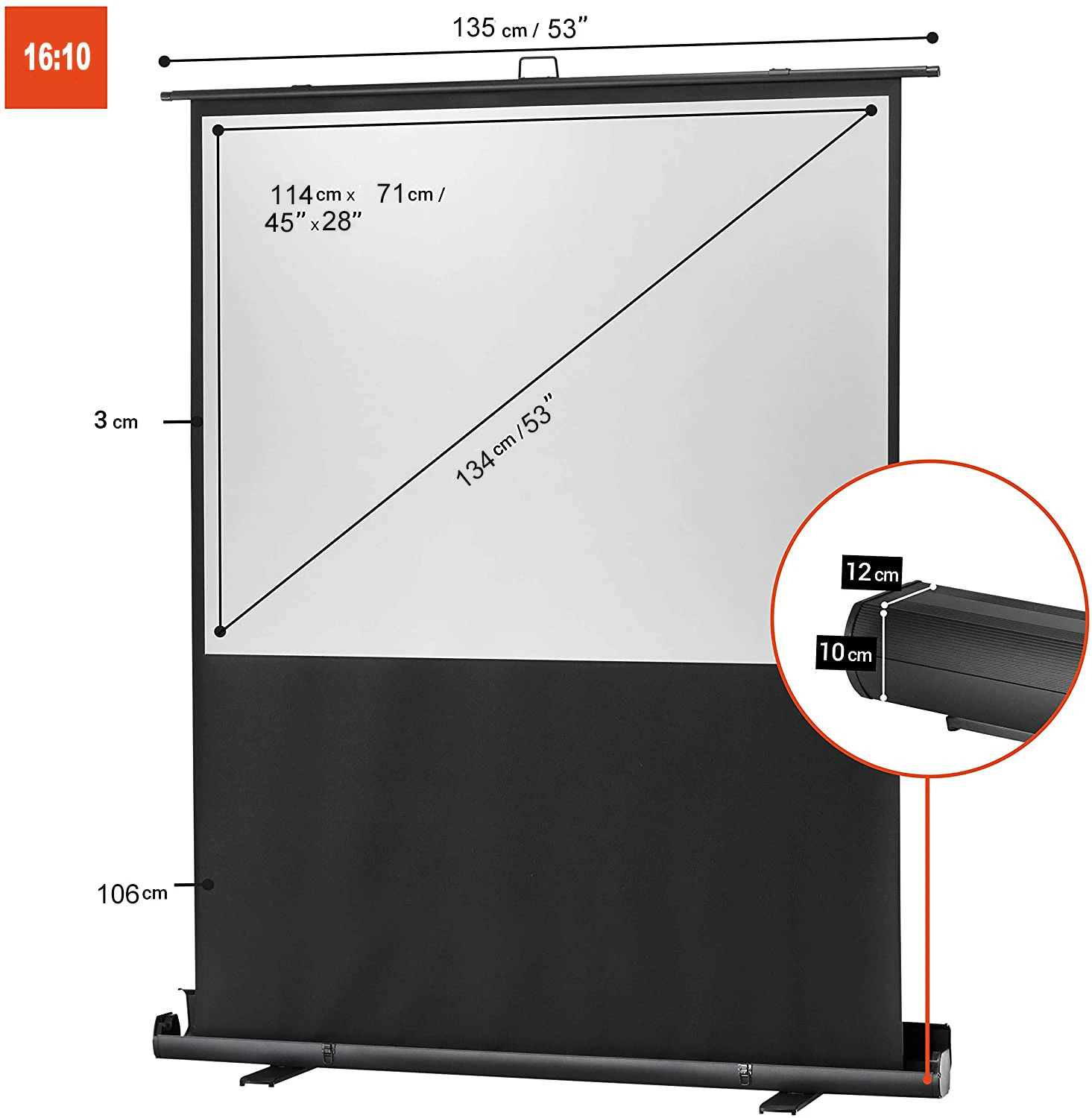 120x75cm Pull Up Standing Portable Projection Screen Floor Rising Mobile  HD Projector Screen for Home Theater and Presentation