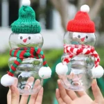 16oz 500ml Snowman Shape Clear Candy Container Smoothie Beverage Milk Tea Juice PET Plastic Bottle