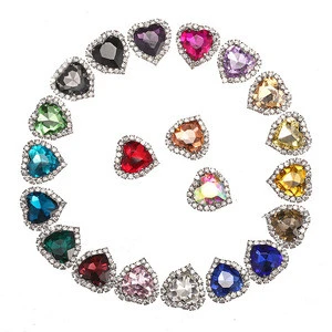 18mm heart shape Crystal glass sew on stone with holes Crystal buckle loose rhinestones