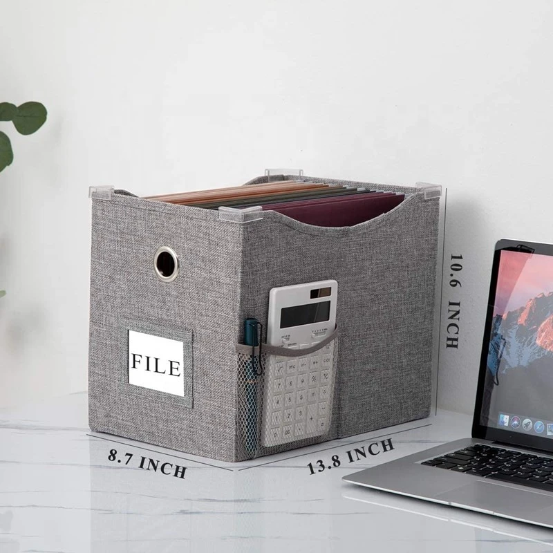 2 pack Linen File Storage Box with Extra Pocket Polygon Storage Collapsible Hanging File Storage Organizer