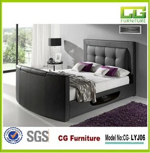 2015 high quality leather TV bed black pu bed with buttons for bedroom