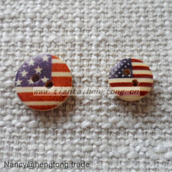 2016 promotinoal cheap wood decoration, American flag round wood buttons for shirts, clothes buttons