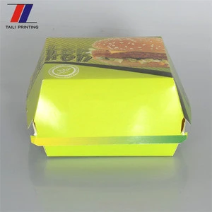 2018 custom food contact paper hamburger boxes green food grade paper box for hamburger