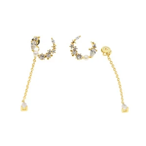 2018 newest moon earring with chain paved wedding earring for women wedding jewelry