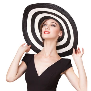 2019 New Women Caps Black White Striped Large Floppy Foldable Hat Woman Straw hat Summer Wide Brim Beach Straw Sun Hats