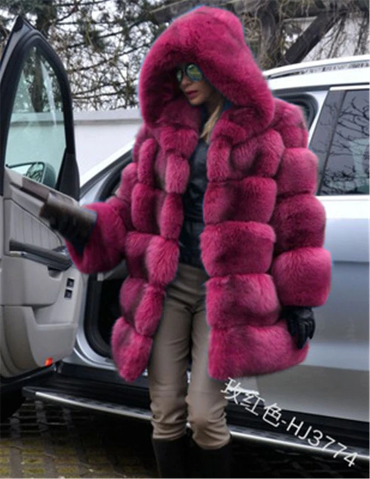 2020 New Arrival Wholesale Winter Warm Whole Skin Luxury Fake Fox Fur Coat Long Style Women Faux Fur Coats Jacket with Hooded