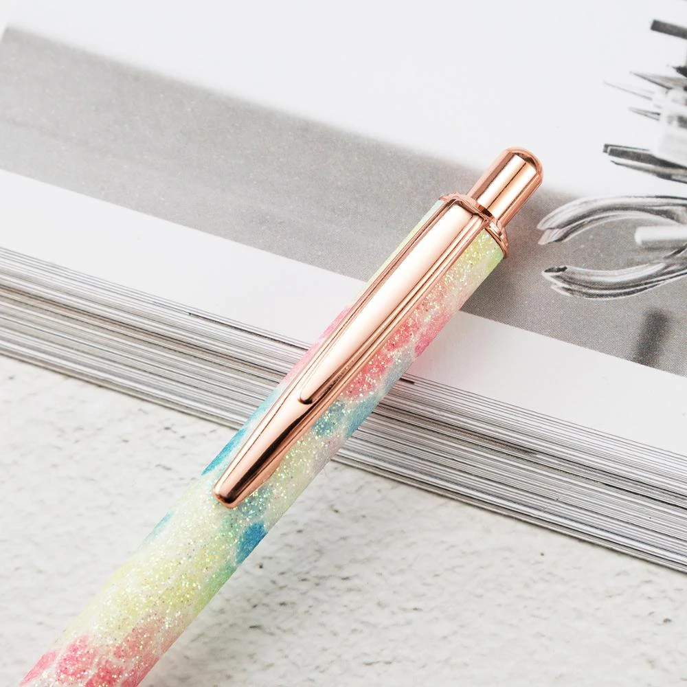 2020 New Design Bling Bling Colorful Writing Click Metal Gift Pen Soft Promotion Fashion Glitter Metal Ball Pen With Logo