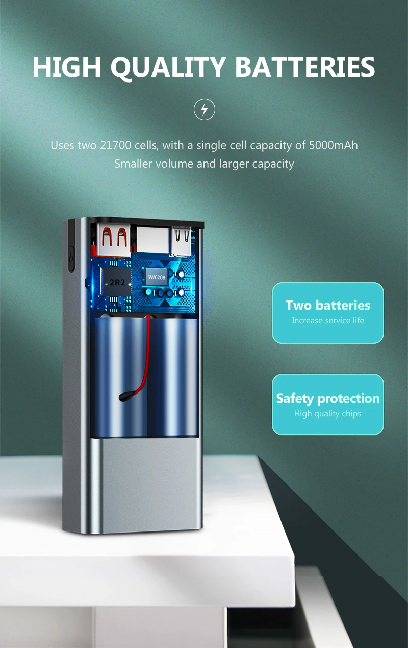 2021 popular PD18W PD20W power banks 10000mah capacit metal case  fast charging LED digital display