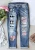 Import 2024 Latest Design Custom Design slim fit Flower ripped jeans women girls streetwear straight jeans from China