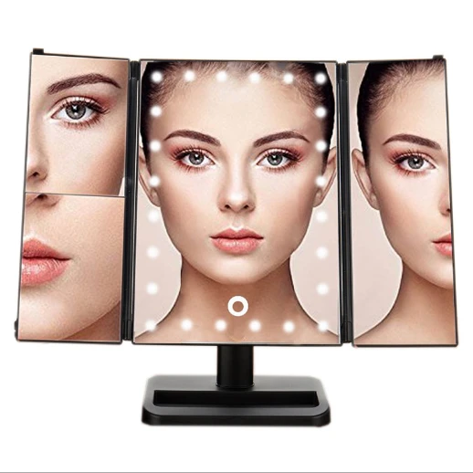 24 LED Lights Triple Fold Lighted Vanity Make Up Mirror with  Touch screen and 3x2x1 360 degree rotation