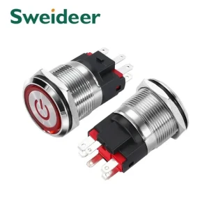 3V-6V big current 10A momentary illuminated ring led metal push button with cable connector press button with red power smybol