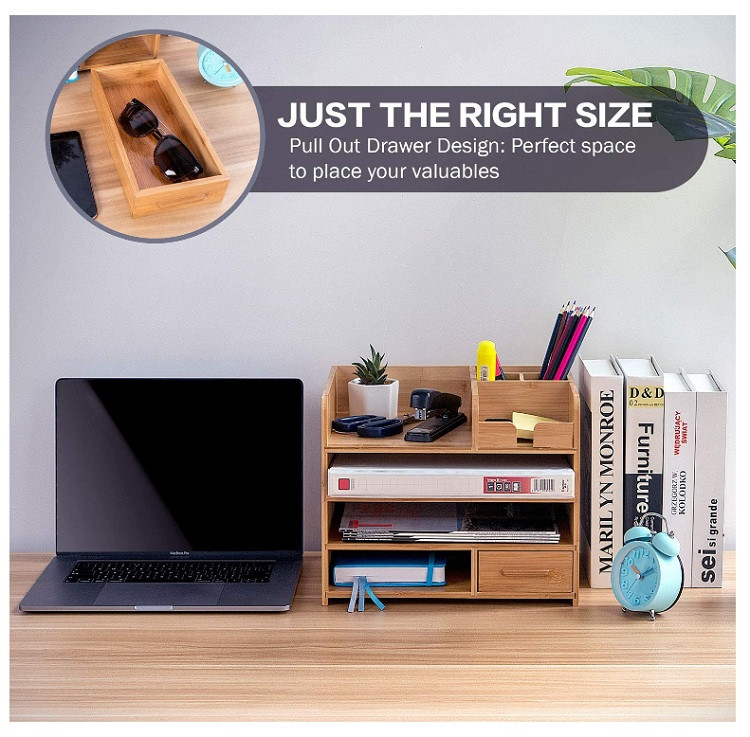 Buy 4 Tier Bamboo Desk Organize With Drawers For Home Office Table Top ...