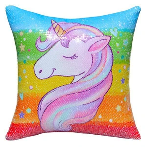 40*40cm Rainbow colorful Unicorn Square Personalized Customizable Reversible Sequin Textile Pillow