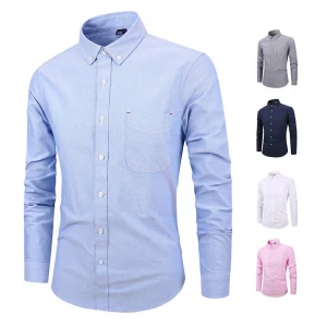 5 Colors Cotton Formal Long Sleeve Slim Fit Men&#x27;s Shirt Oxford Textile Office Plain Blank tops Shirts Custom