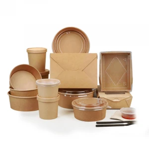 500ml 750 ml 1200ml  printed disposable Kraft paper bowl take away soup salad bowl with lid (Customized Acceptable)