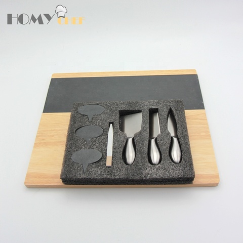 Buy 9 Pieces Acacia Wood Slate Cheese Board Set With Knife And Cheese ...
