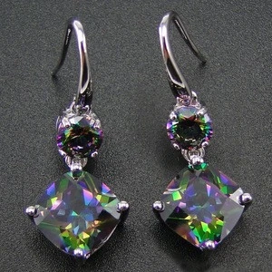 925 Sterling Silver Mystery Hook Drop Jewelry Rainbow Mystic Topaz Earrings