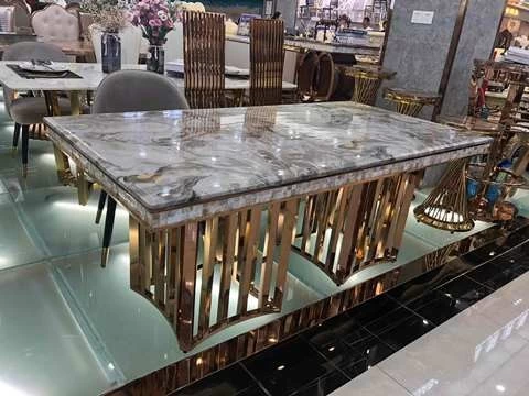A8219 gold stainless steel marble dining table furniture