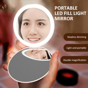 Adjustable lighting mini pocket makeup mirror with led light