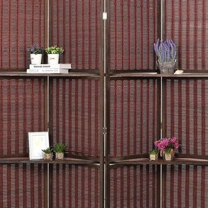 Antique Brown 4 Panels Handcrafted Wooden Partition/Room Divider/Screen