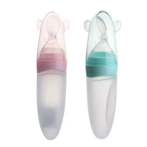 Baby 90ml squeeze rice cereal feeding bottle baby infant rice cereal spoon silicone   Chassis with suction