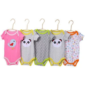 baby bodysuit organic cotton short sleeve 5 pack baby romper pattern with embroidered printed