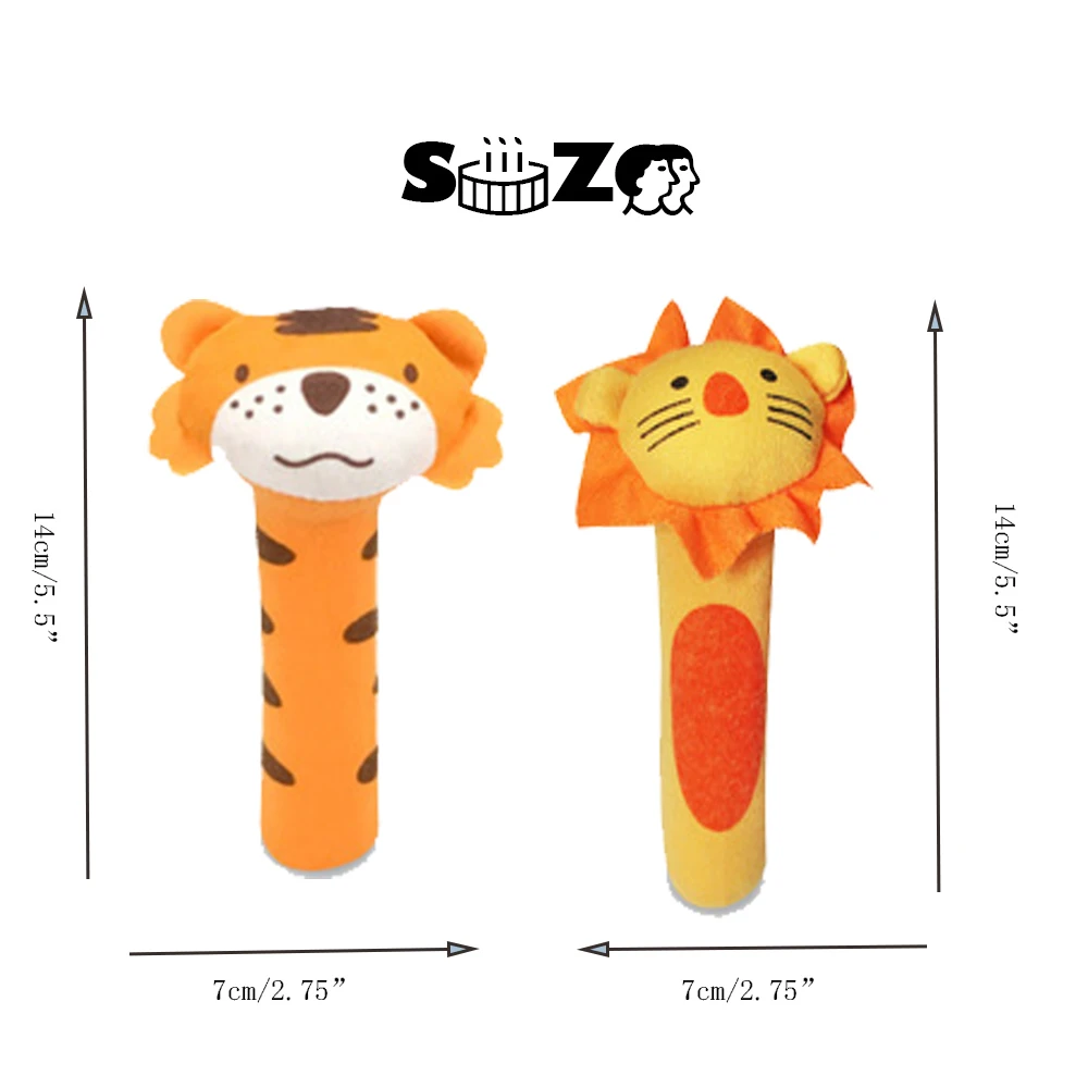 Baby Soft Rattles Toys,Cartoon Stuffed Cute Animal Baby Soft Plush Hand Rattle Squeaker Sticks for Toddlers