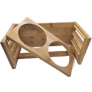 Bamboo Ajustable Pet Feeder Double Bowl for Large Pet