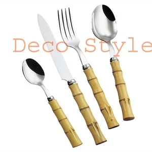 bamboo handle flatware set of 4 pieces