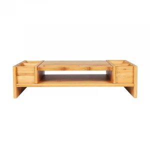 Bamboo Wood Monitor Stand Computer Riser with Storage Organizer Office Desk Laptop Cellphone TV Printer Desktop Container