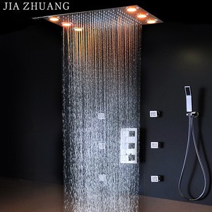 Bathroom Rain Shower Remote Control Multicolor Change LED Thermostatic Diverter Valve Bath And Shower Faucets System