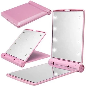 Bestseller 2018 8 LED light Makeup Travel Mini Portable Folding Compact Pocket LED Cosmetic Make Up Mirror for Girl
