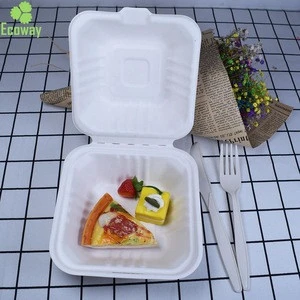 biodegradable sugarcane bagasse 6x6 inch hamburger box take away food box