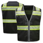 Black HiVis Contrast Cool Mesh Road Safety Workwear Work Reflective Safety hi vis Vest Customize logo