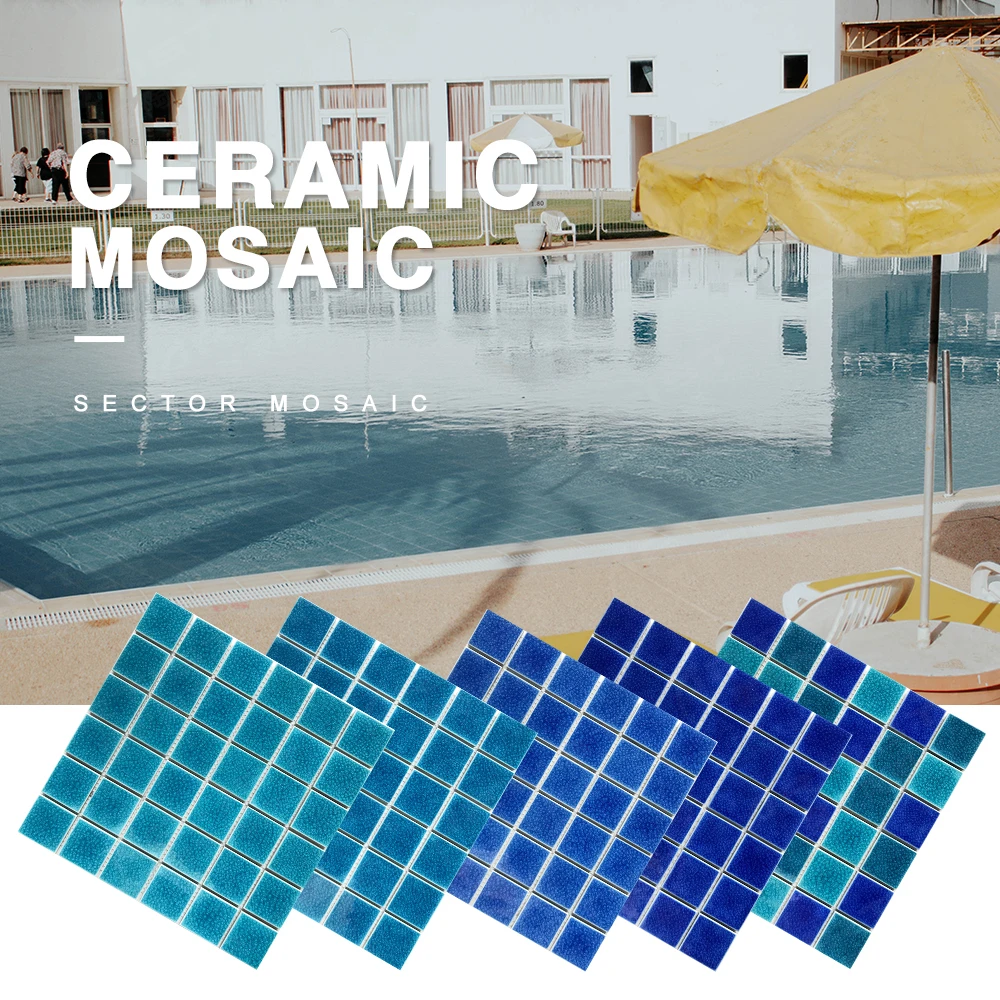 Blue mix color ocean like swimming pool tile glass surface ceramic mosaic