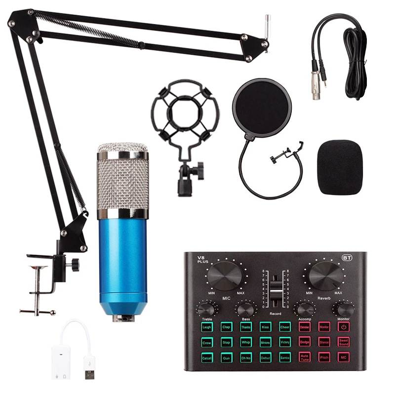 Bm800 For live broadcast Studio Vocal Professional Sound Recording Condenser Microphone with sound card V8 Plus