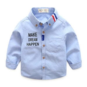 Boys and children ribbon woven cotton Oxford long sleeved shirt