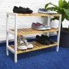 Brown/White Bamboo Space-saving Shoe Rack With 3 Shelves for 12 Pairs of Shoes