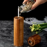 C245 Acacia Cylindrical Pepper Grinder Stainless Steel Pepper Mill Kitchen Accessories Salt Grinding Seasoning Bottle