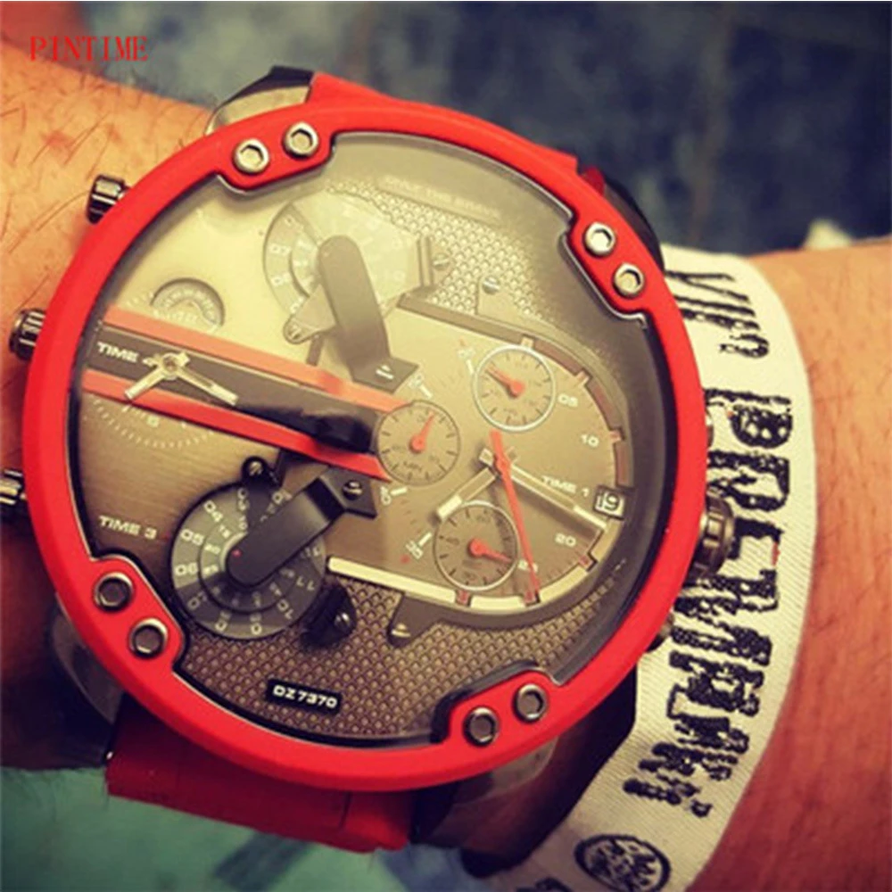Cagarny 3D Big Dial Red Wrist Watch Quartz Men Watches Luxury Silicone Steel Band Men Watches