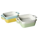 Ceramic bowl with tow handle ,OEM designs logos tableware stoneware printed serving bowls