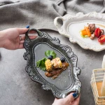 Ceramic Plate Dish Embossed Double Ear Tray