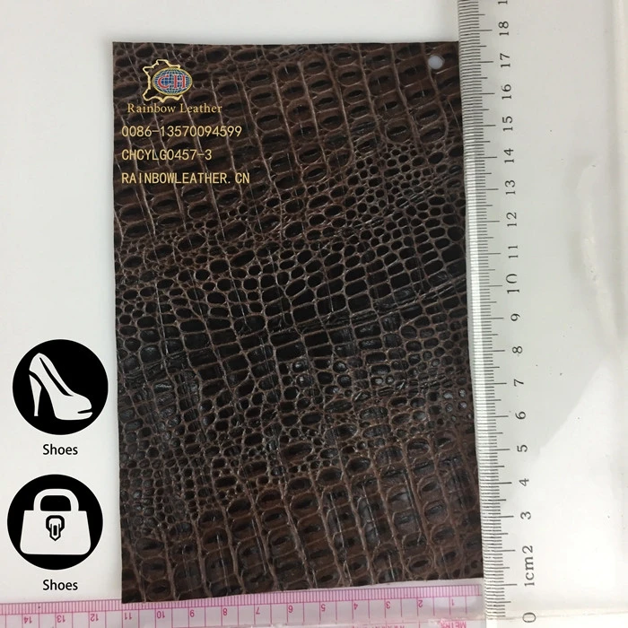 CHCYLG0457-3 Full Grain Brown Oiled Embossed Crocodile Pattern Cowhide Skin Finished Leather for Shoes and Bags