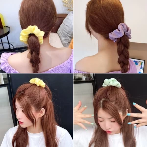 Cheap Custom Hair Accessories Elastic Ribbon Hair Ties Velvet Scrunchies for Hair