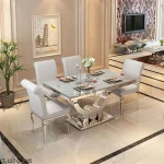 Cheap Stainless Steel Leg Long 6 Chair Marble Top Dining Table Set Designs