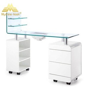 Chic Low Price Glass Manicure Table with Vent for Salon Beauty Nail Salon Nail Bar for Mall