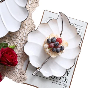 China Supplier Quality Ceramic Fruit Dish Restaurant Dining Electricplating Leaf Plate