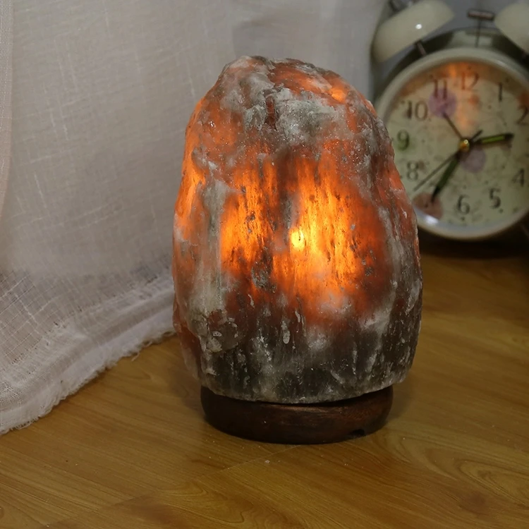 China Supplier Wholesale Decoration Rock Stone Night Light White Crystal Natural Himalayan Rock Salt Lamps with Wooden Base