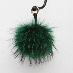 Chinese factory wholesale raccoon fur ball fur pom pom Keychain Christmas gift handbag accessories
