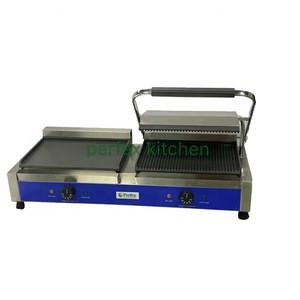 Commercial electric panini sandwich maker /steak grill machine   half flat half  groove with CE approval